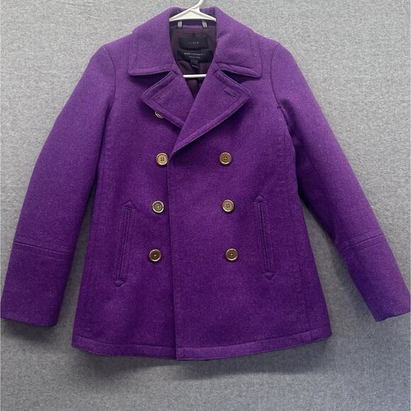 J. CREW Cashmere Coat Womens 00 Double Breasted Wool Blend Station Peacoat Nello - Picture 1 of 6